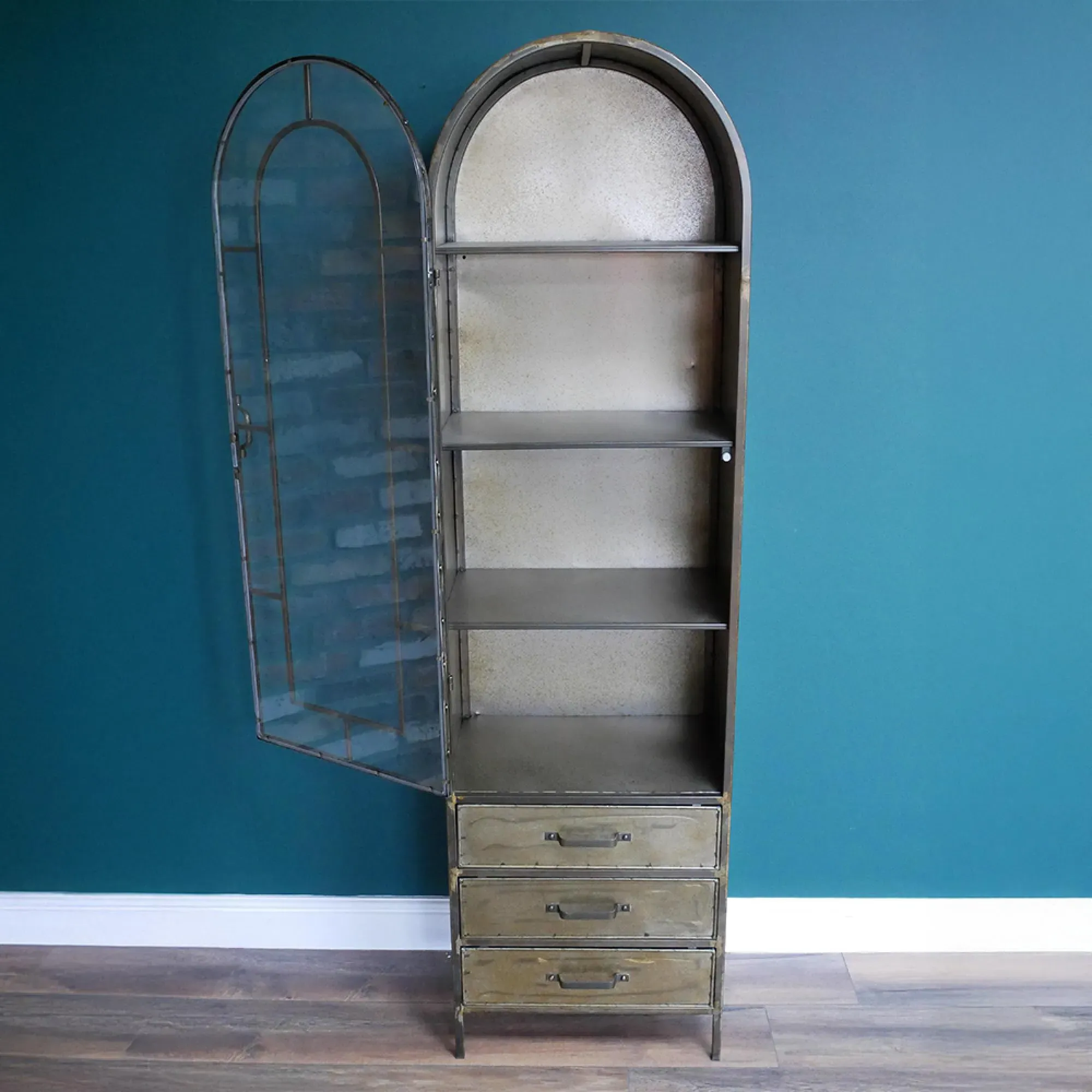 1 Door Display Cabinet - Brushed Gold, Metal