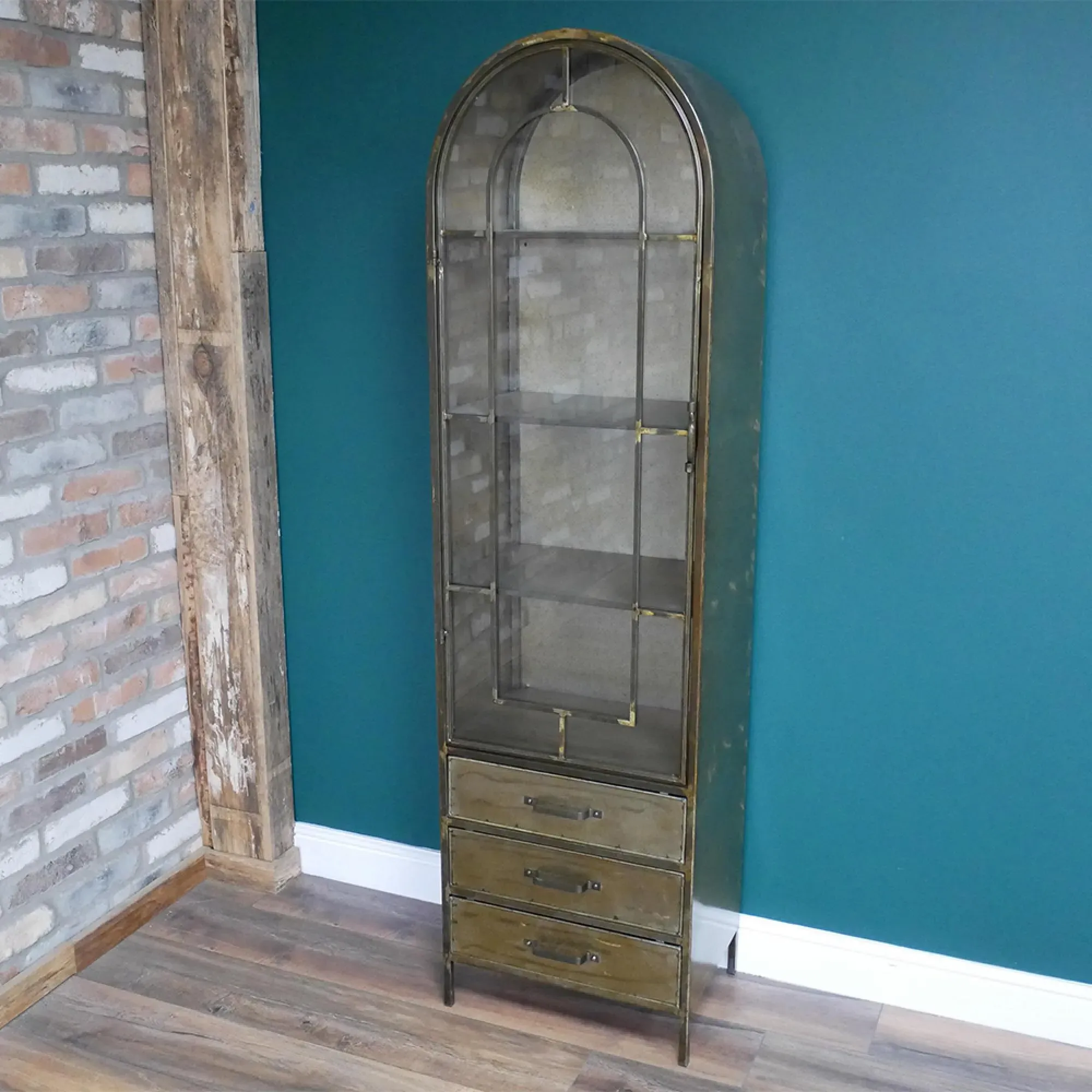 1 Door Display Cabinet - Brushed Gold, Metal