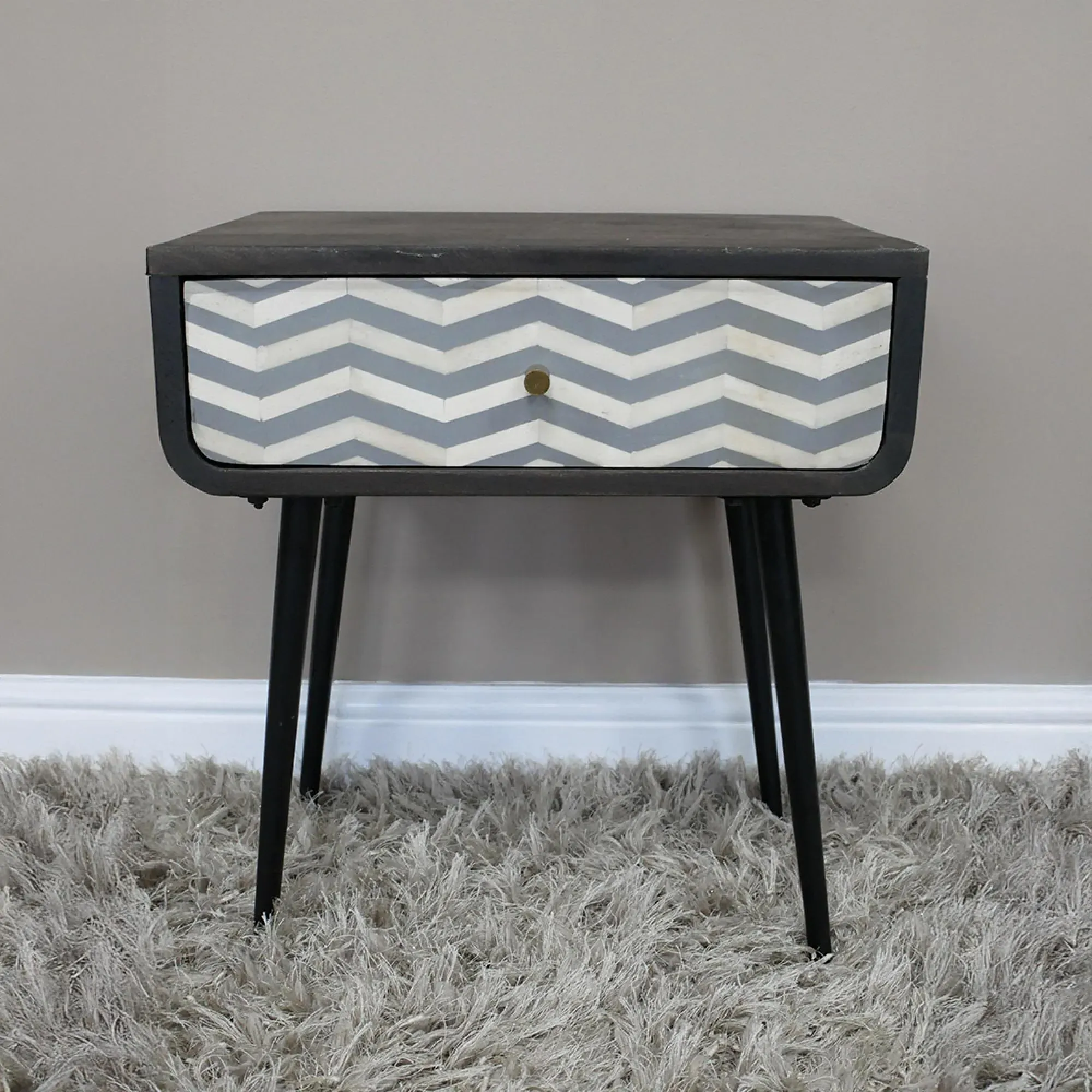 1 Drawer Bedside Cabinet - Black, Mango Wood