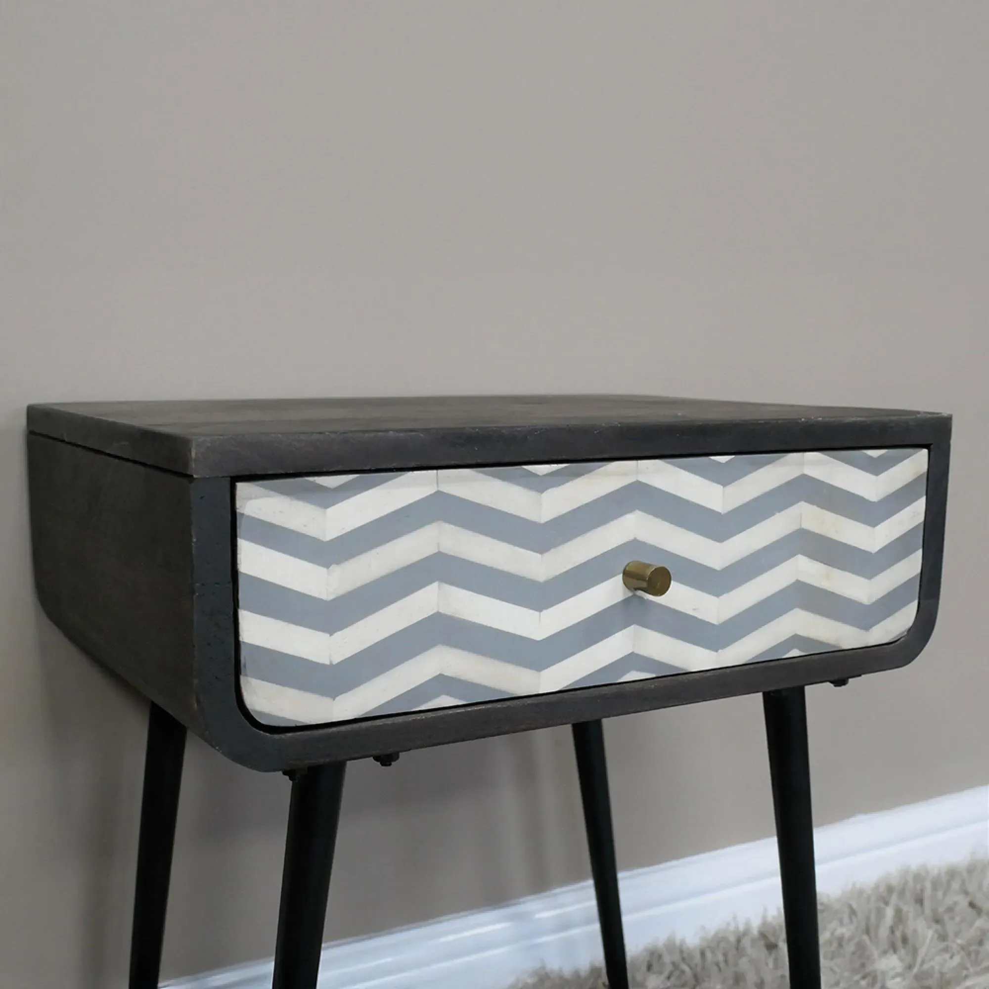 1 Drawer Bedside Cabinet - Black, Mango Wood