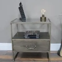 1 Drawer Bedside Cabinet - Grey, Metal Glass