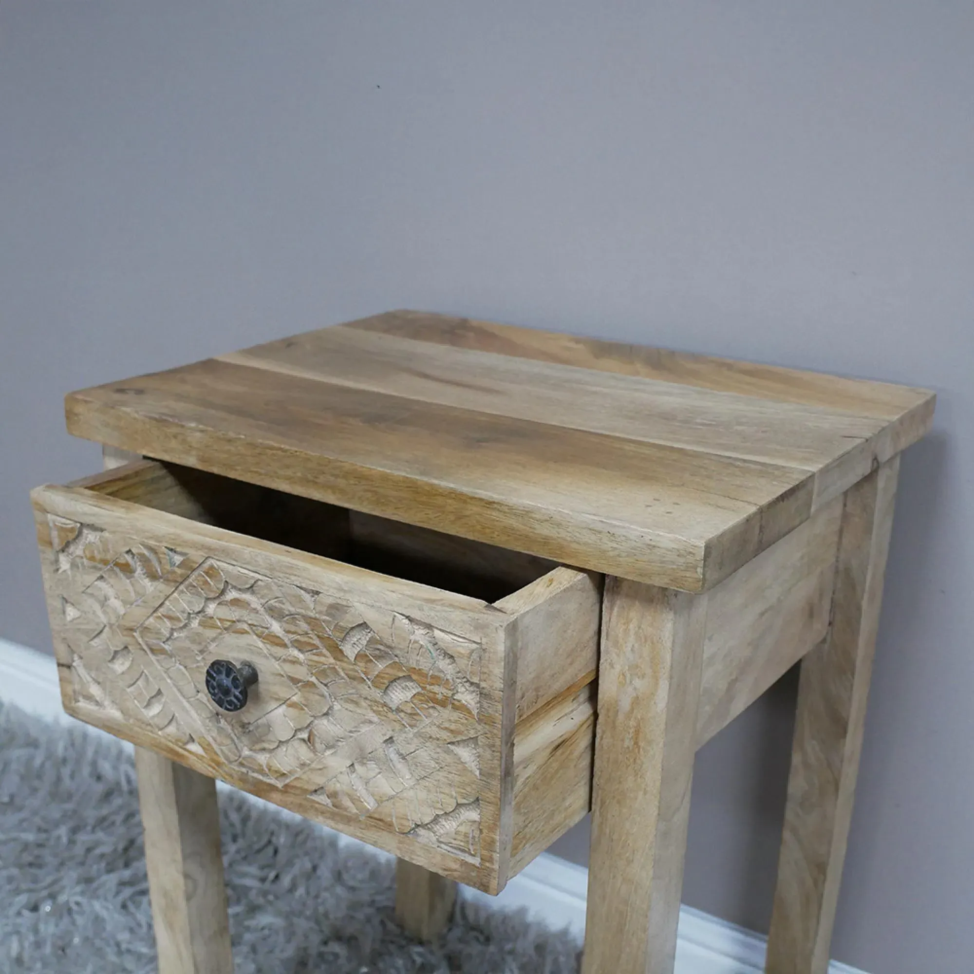 1 Drawer Bedside Cabinet - Mango Wood