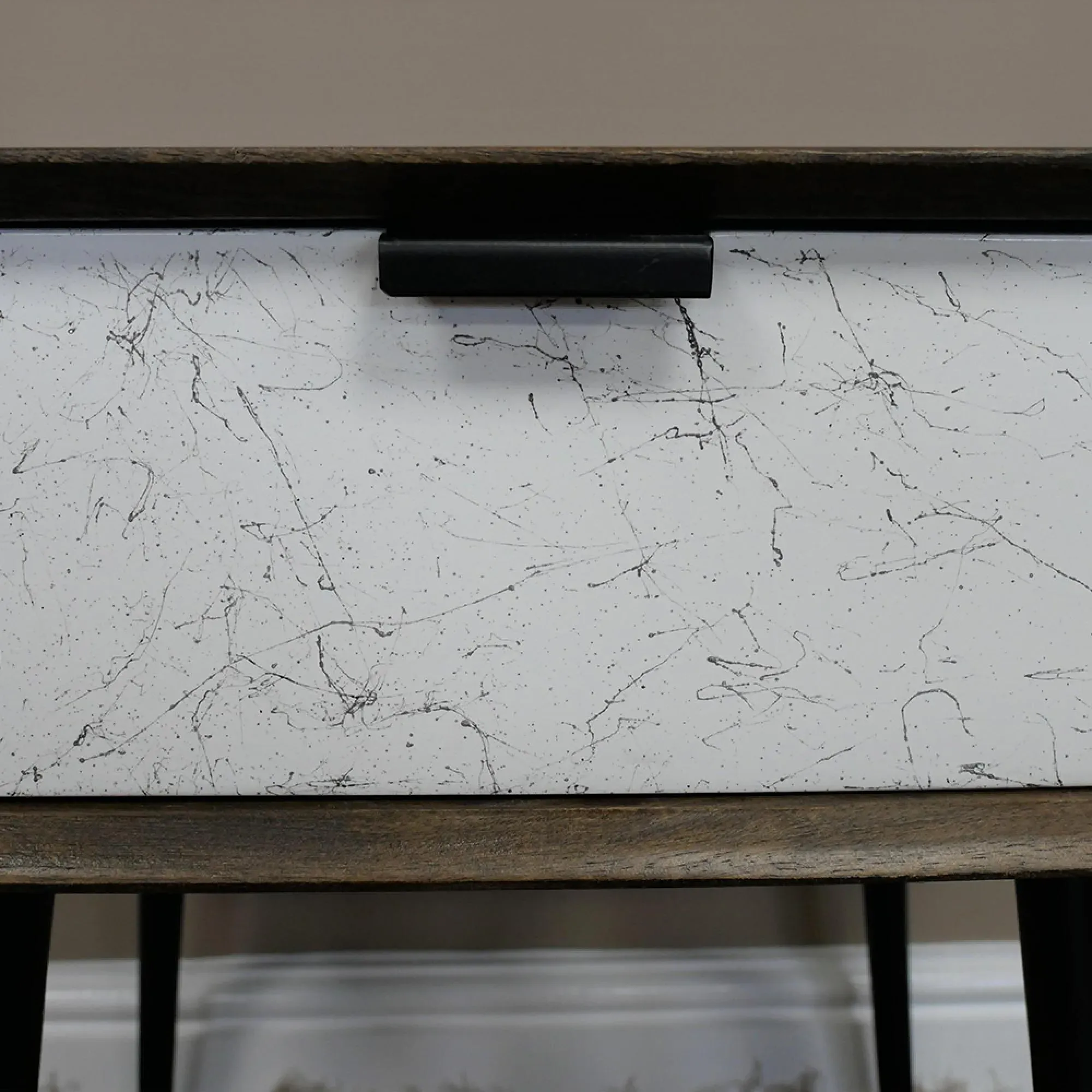 1 Drawer Bedside Cabinet - Mango Wood, Marble Effect