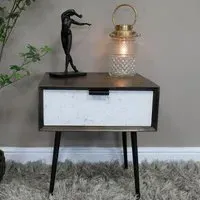 1 Drawer Bedside Cabinet - Mango Wood, Marble Effect