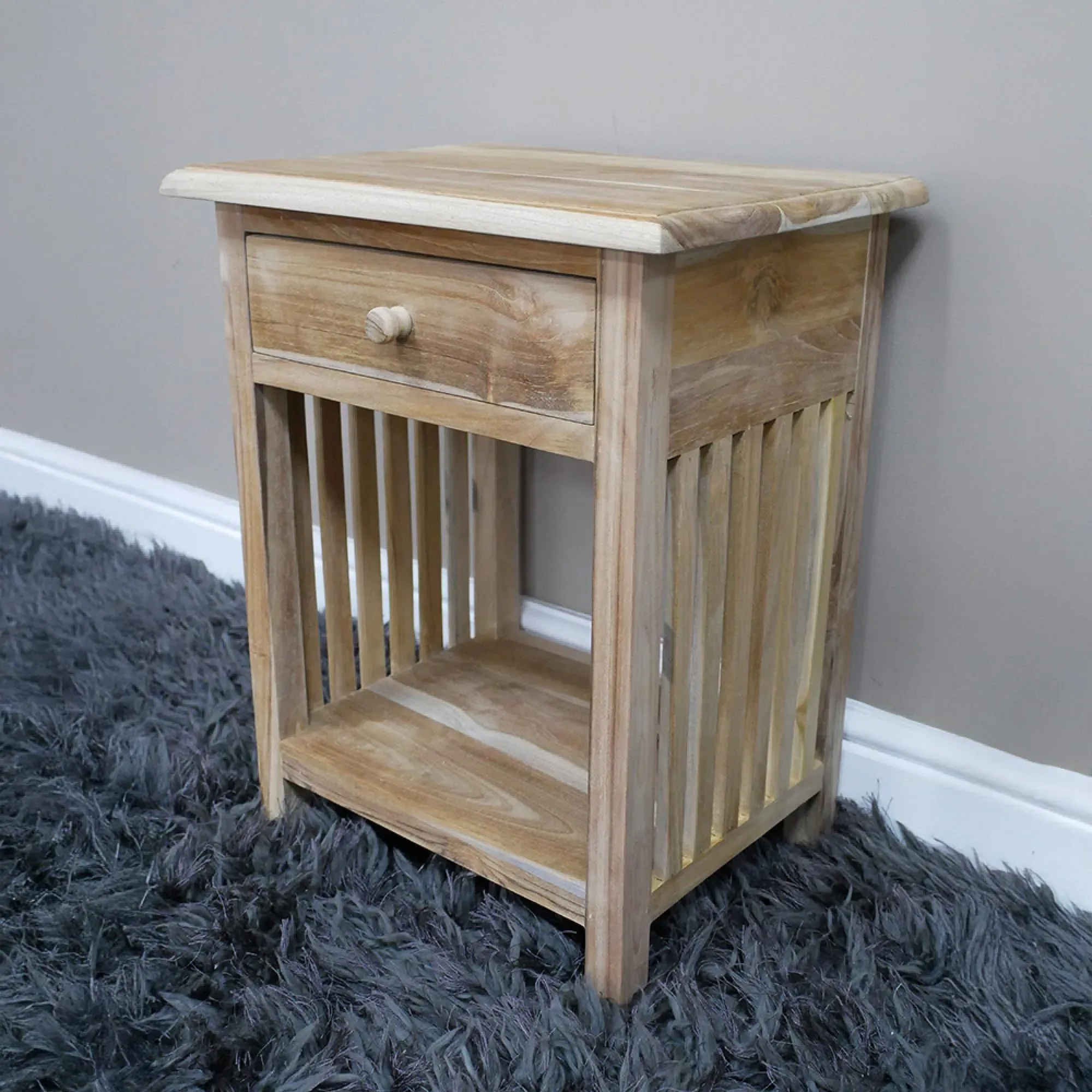 1 Drawer Bedside Cabinet - Teak Wood