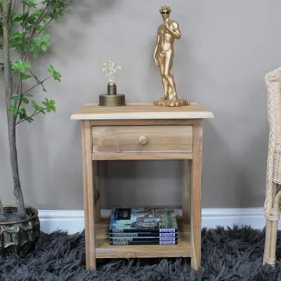 1 Drawer Bedside Cabinet - Teak Wood
