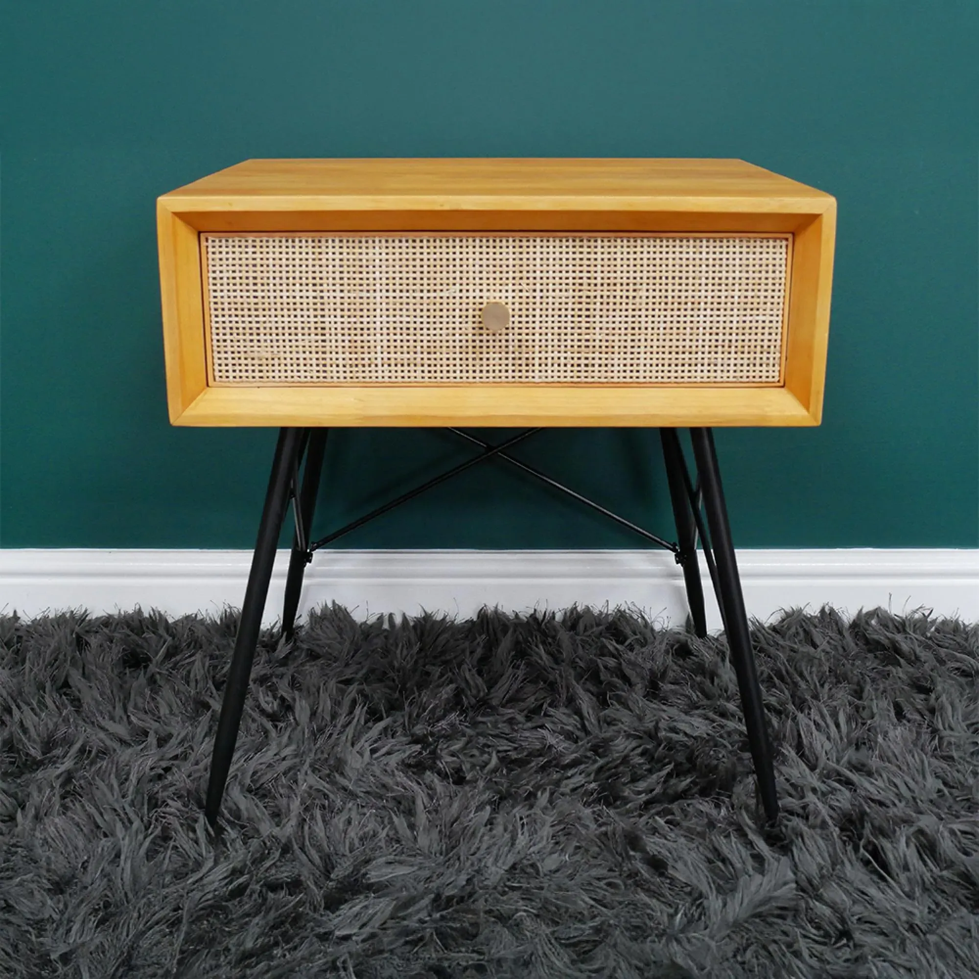 1 Drawer Bedside Cabinet - Wood, Rattan