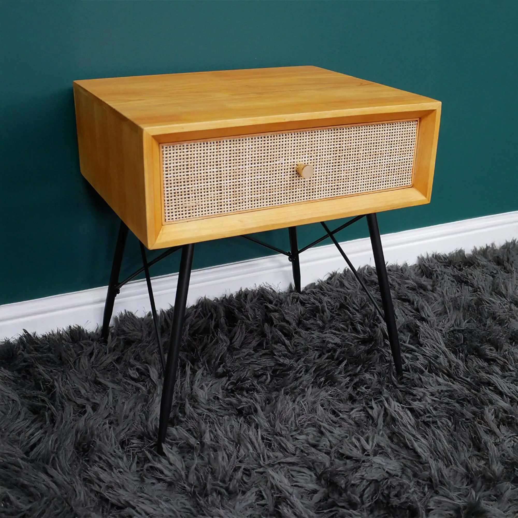 1 Drawer Bedside Cabinet - Wood, Rattan