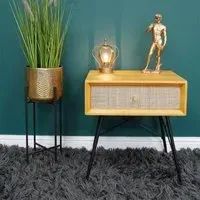 1 Drawer Bedside Cabinet - Wood, Rattan