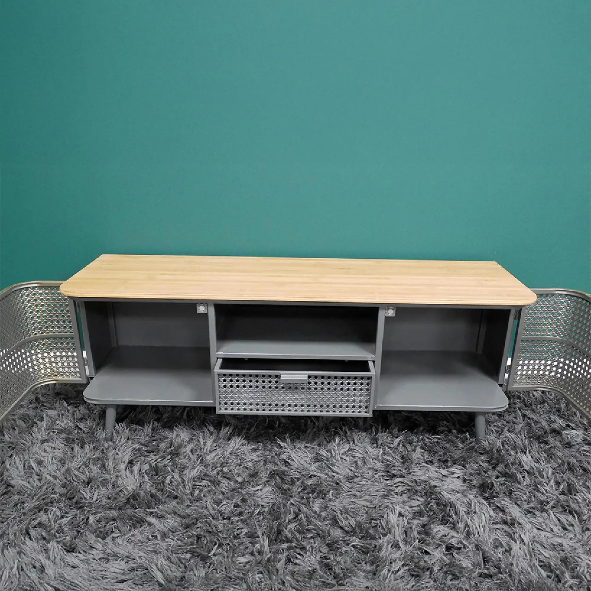 2 Door 1 Drawer TV Unit - Wood, Gold Metal