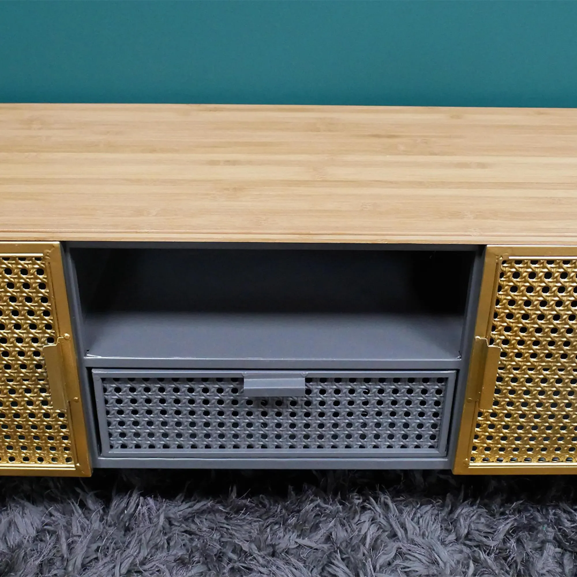 2 Door 1 Drawer TV Unit - Wood, Gold Metal