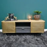 2 Door 1 Drawer TV Unit - Wood, Gold Metal