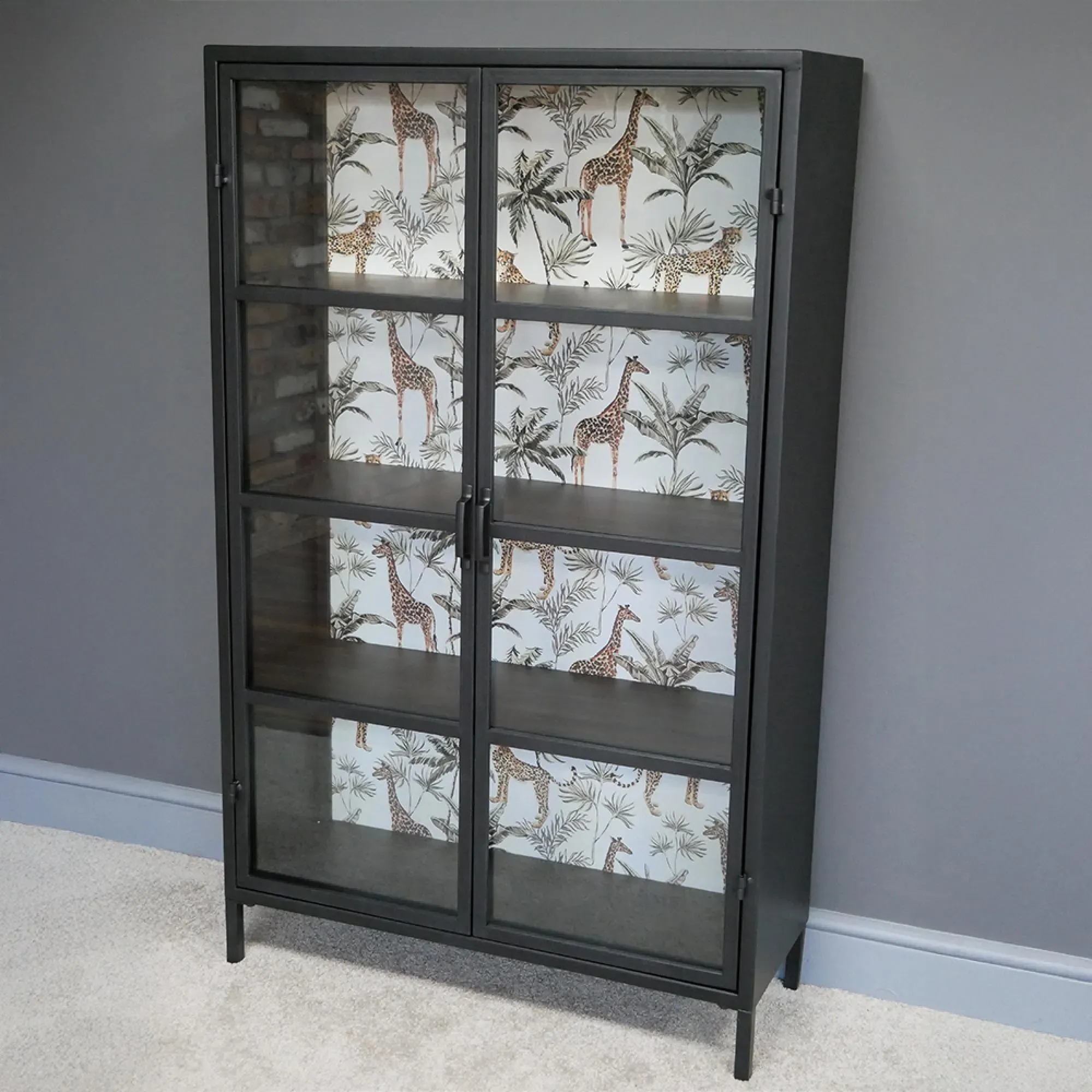 2 Door Display Cabinet - Black, Metal and Glass