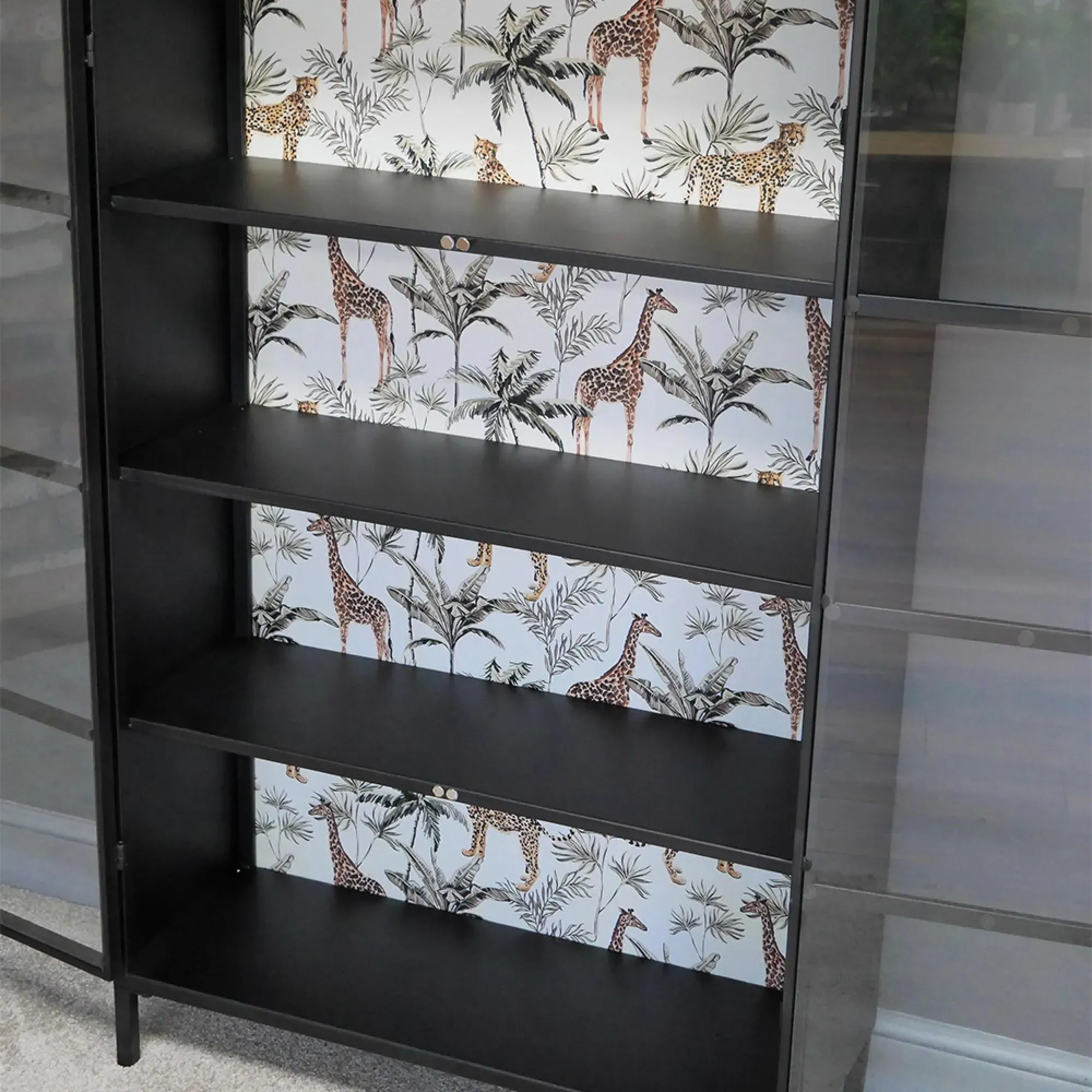 2 Door Display Cabinet - Black, Metal and Glass