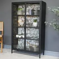 2 Door Display Cabinet - Black, Metal and Glass