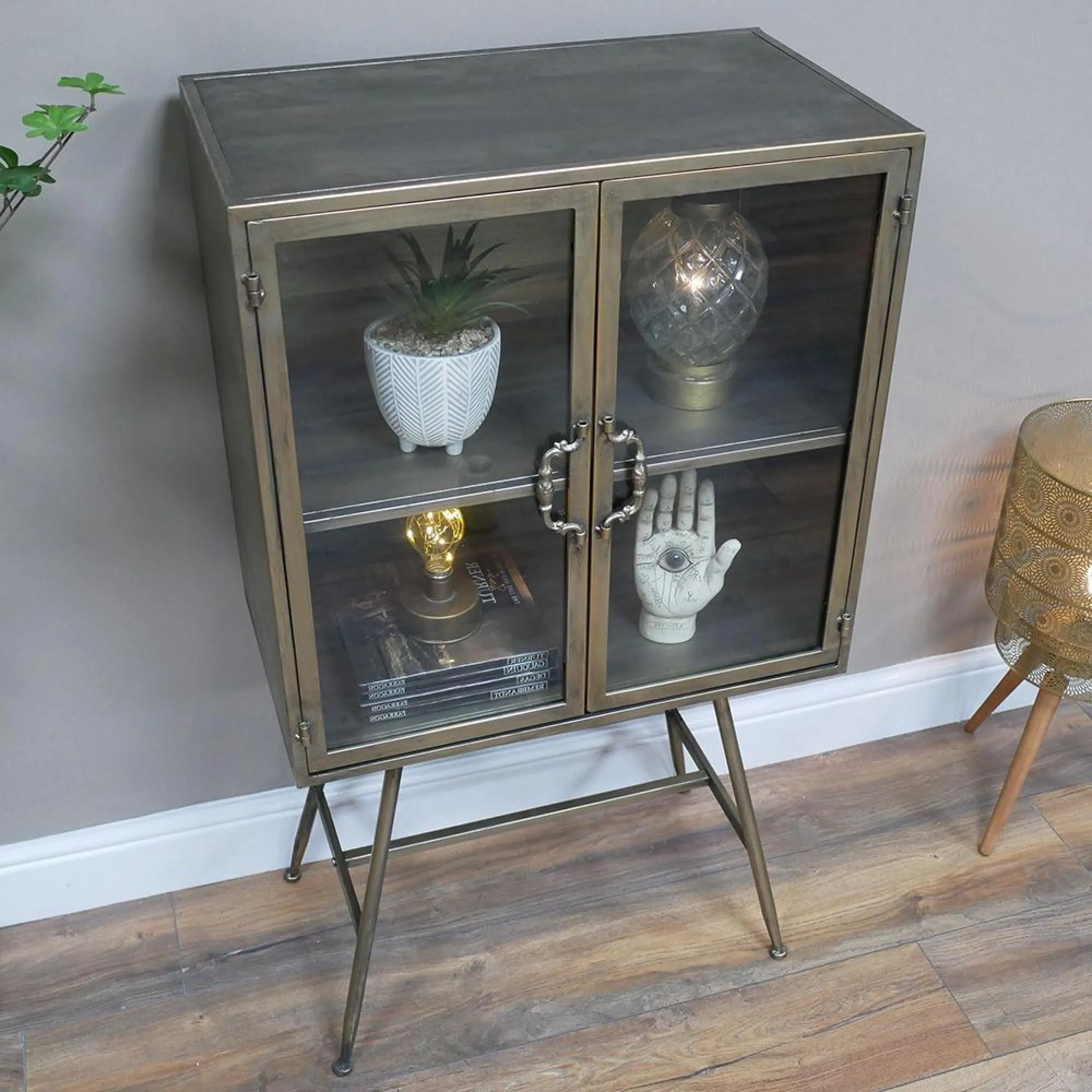 2 Door Display Cabinet - Brushed Gold, Metal