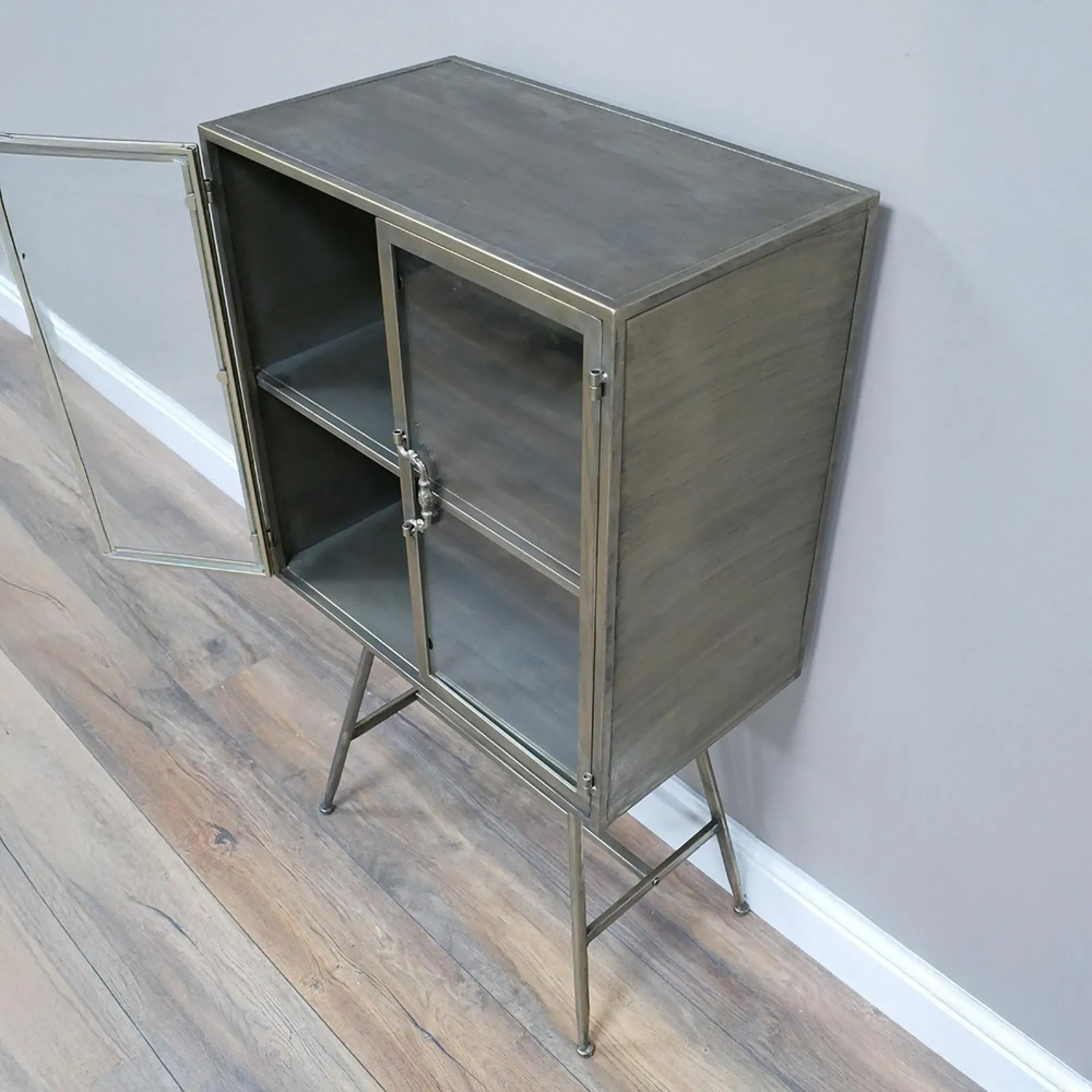 2 Door Display Cabinet - Brushed Gold, Metal