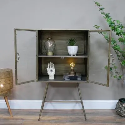 2 Door Display Cabinet - Brushed Gold, Metal image