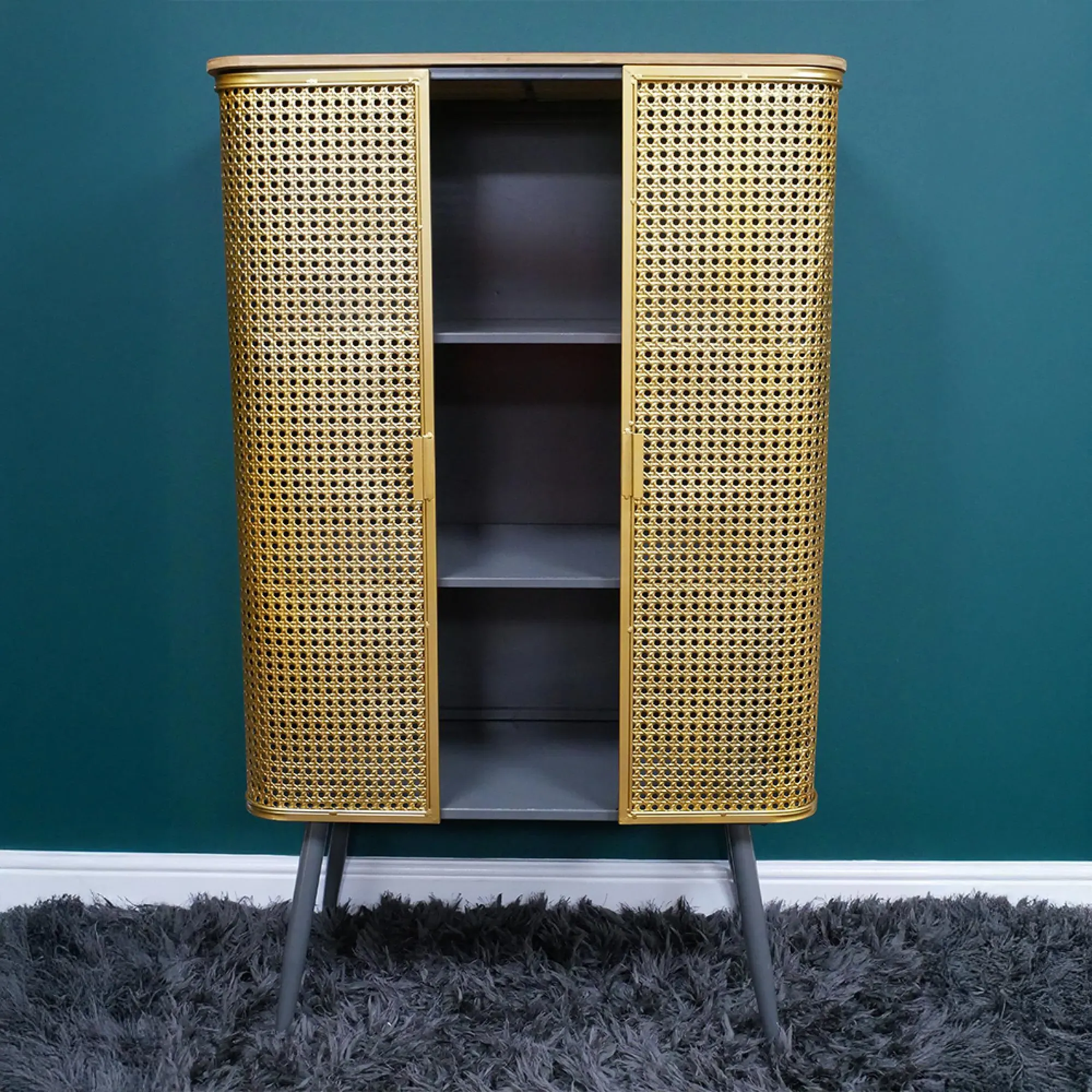 2 Door Display Cabinet - Gold, Metal