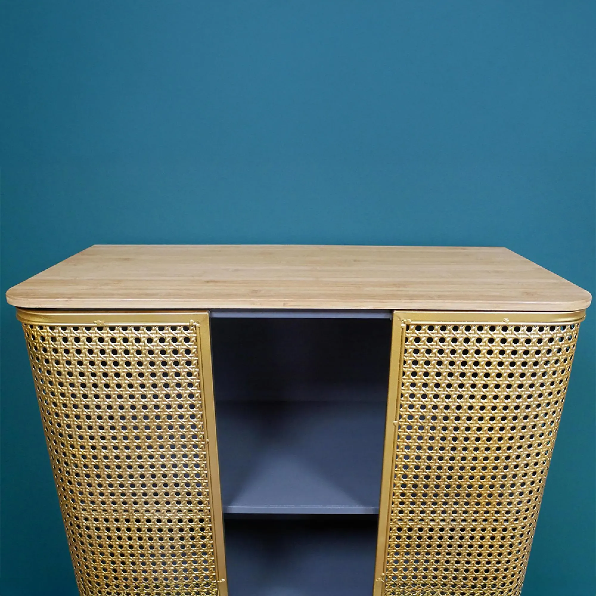 2 Door Display Cabinet - Gold, Metal