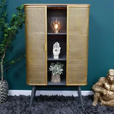 2 Door Display Cabinet - Gold, Metal