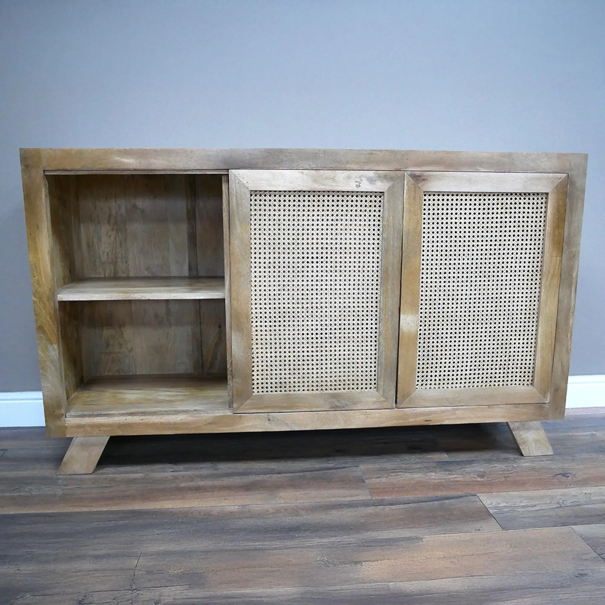 2 Door Medium Sideboard - Mango Wood, Rattan
