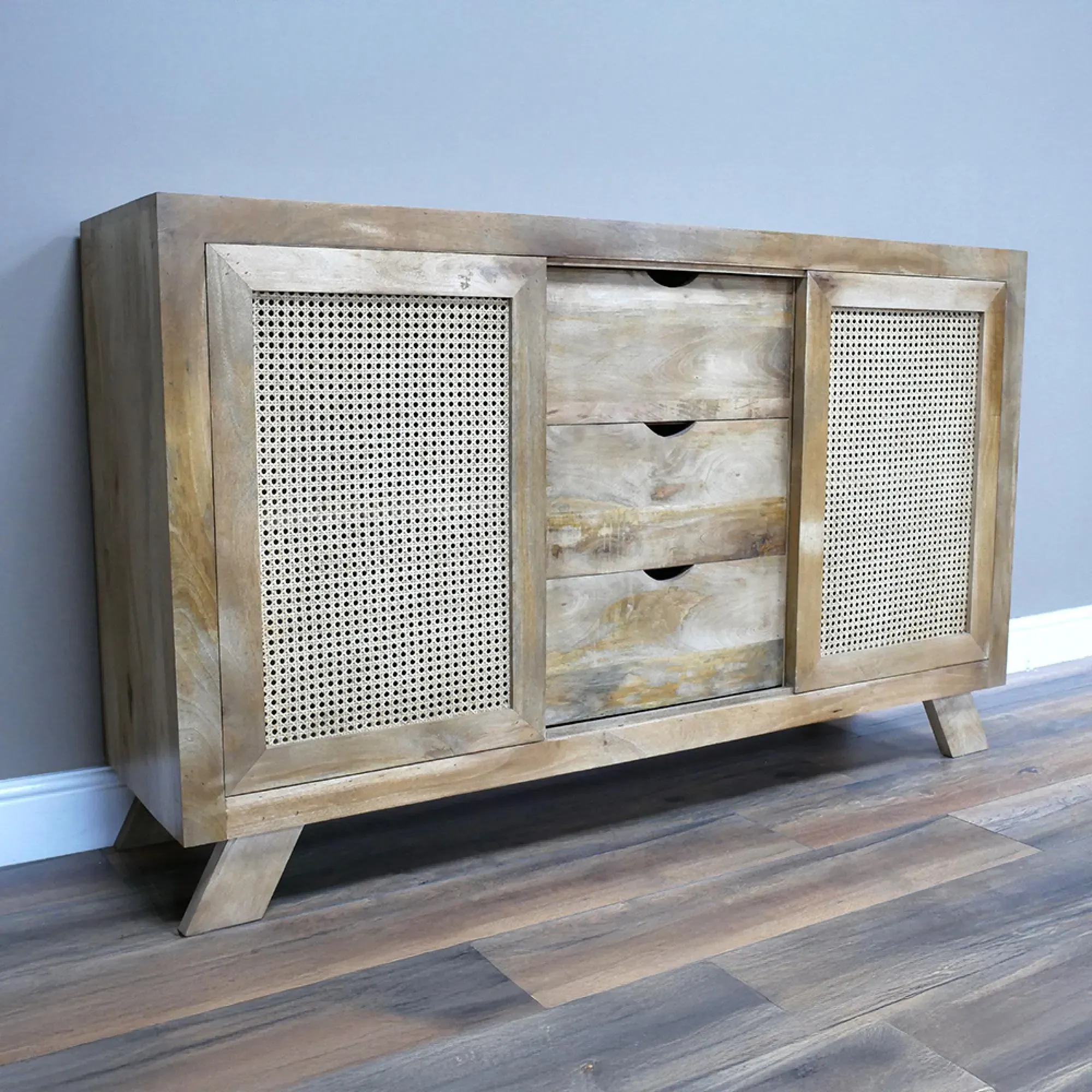 2 Door Medium Sideboard - Mango Wood, Rattan
