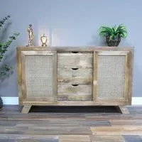 2 Door Medium Sideboard - Mango Wood, Rattan