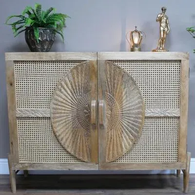 2 Door Medium Sideboard - Mango Wood, Rattan