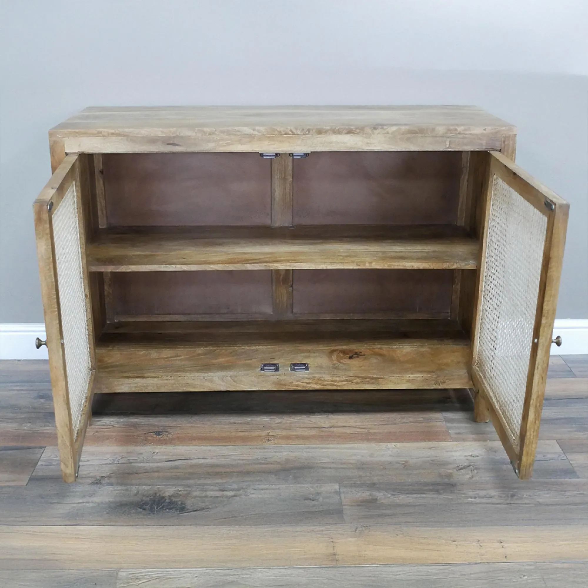 2 Door Small Sideboard - Natural, Acacia Wood and Rattan