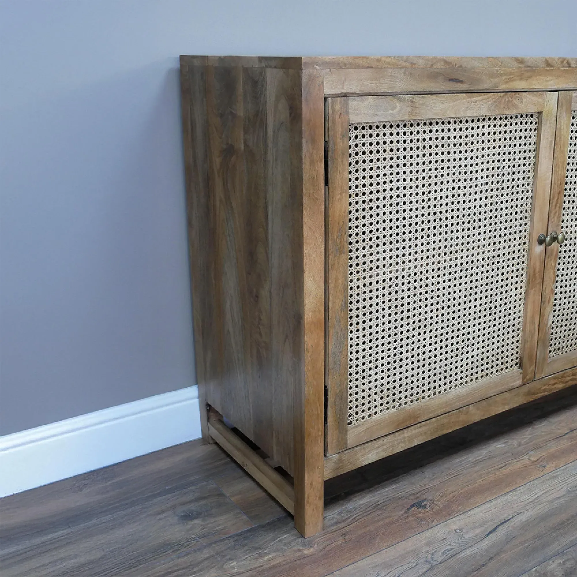 2 Door Small Sideboard - Natural, Acacia Wood and Rattan