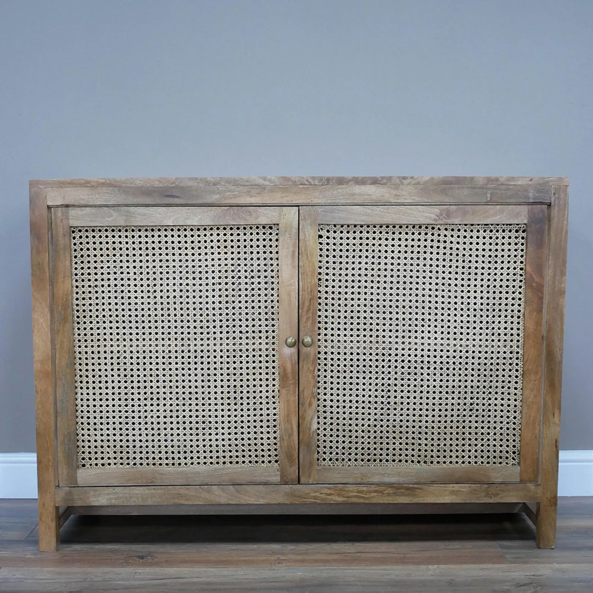 2 Door Small Sideboard - Natural, Acacia Wood and Rattan