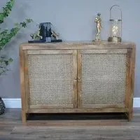 2 Door Small Sideboard - Natural, Acacia Wood and Rattan
