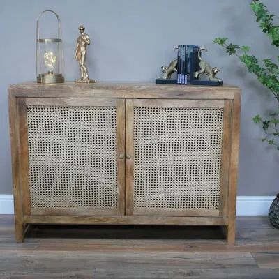 2 Door Small Sideboard - Natural, Acacia Wood and Rattan image