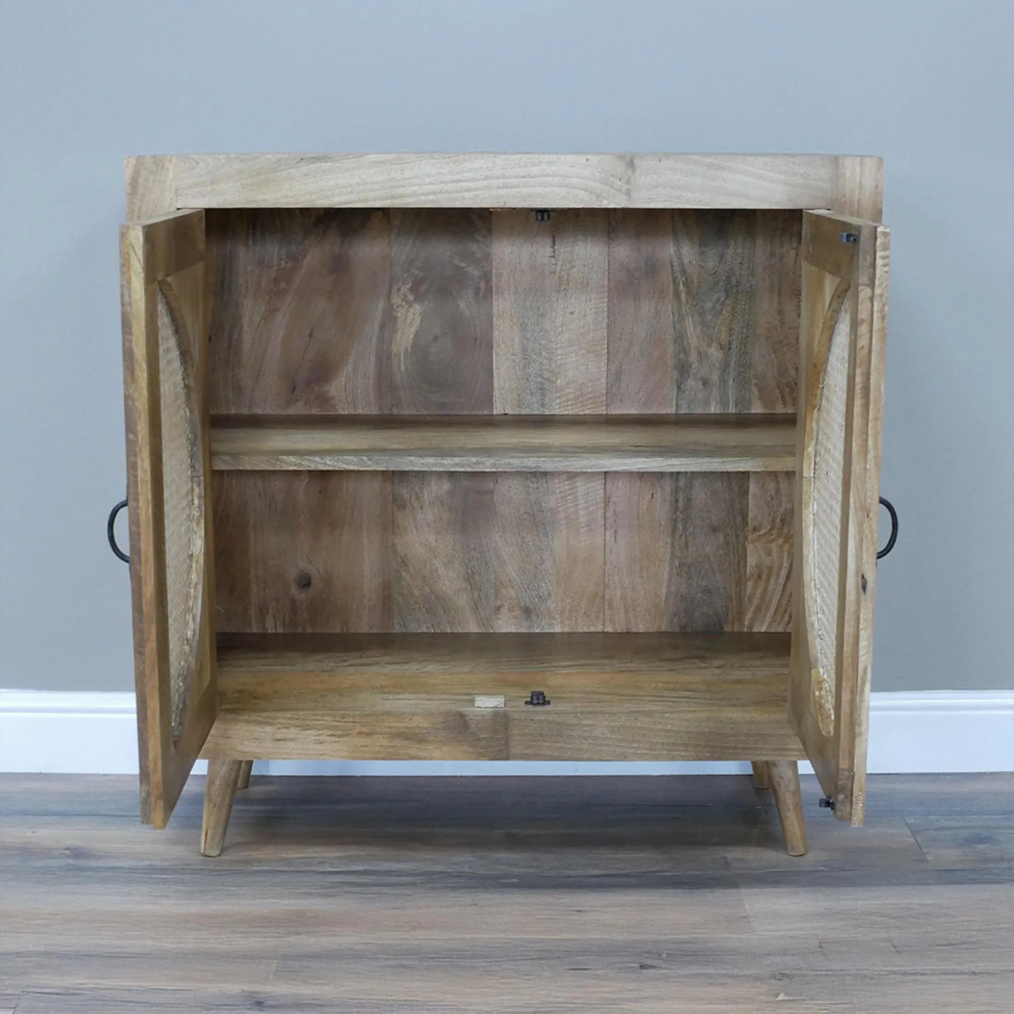 2 Door Storage Cabinet - Acacia Wood, Rattan