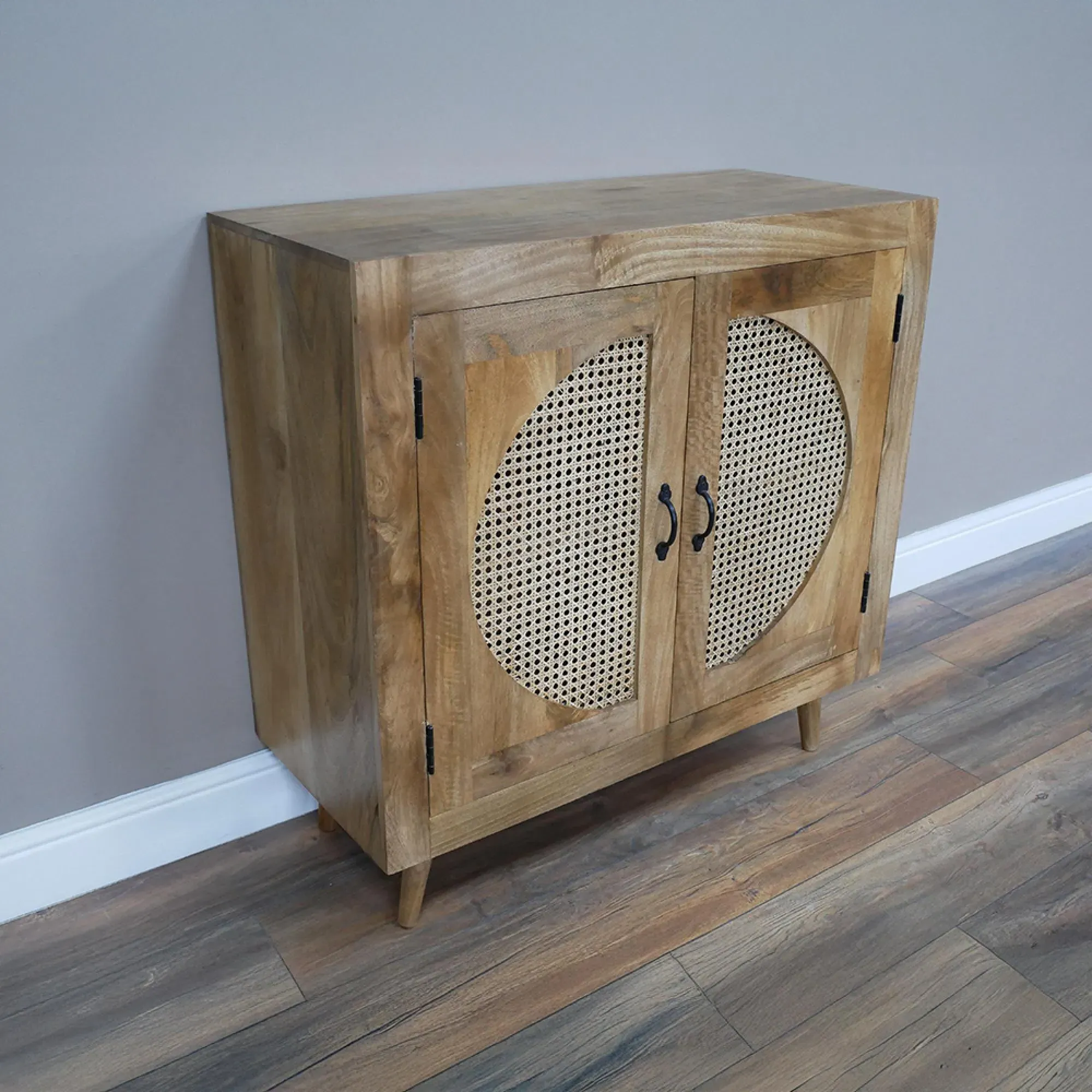 2 Door Storage Cabinet - Acacia Wood, Rattan