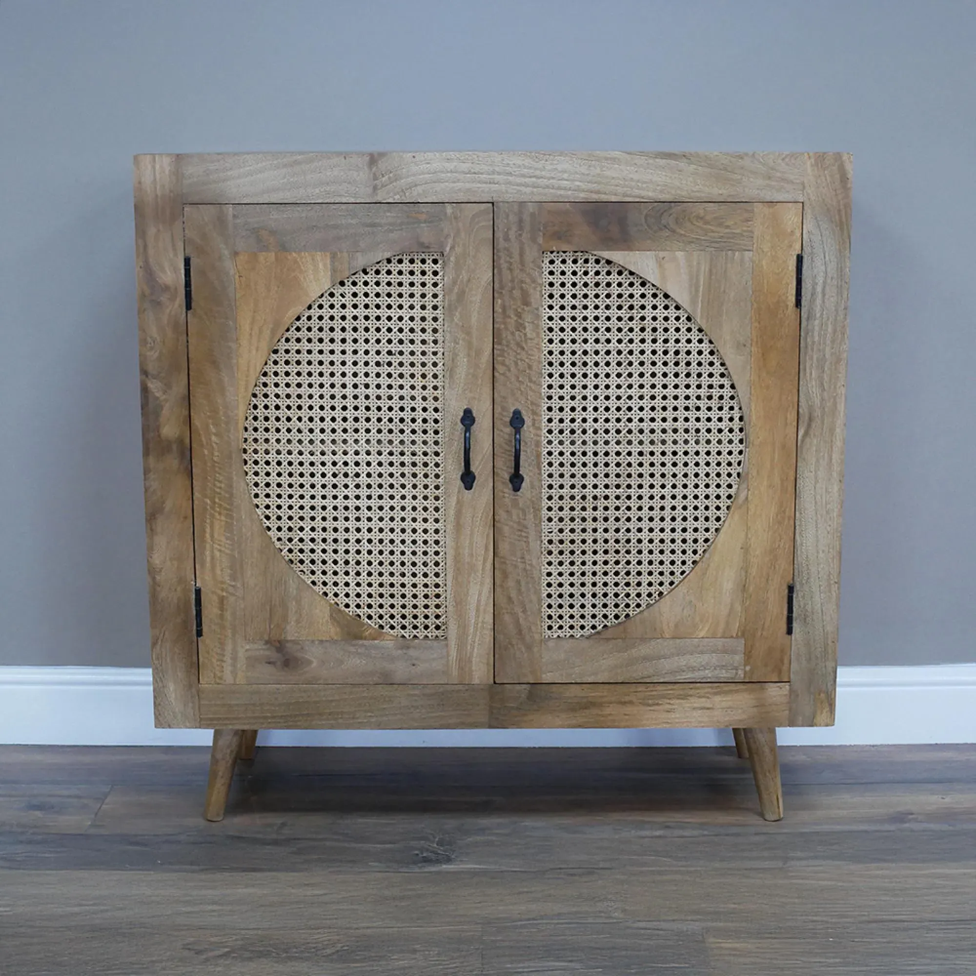 2 Door Storage Cabinet - Acacia Wood, Rattan