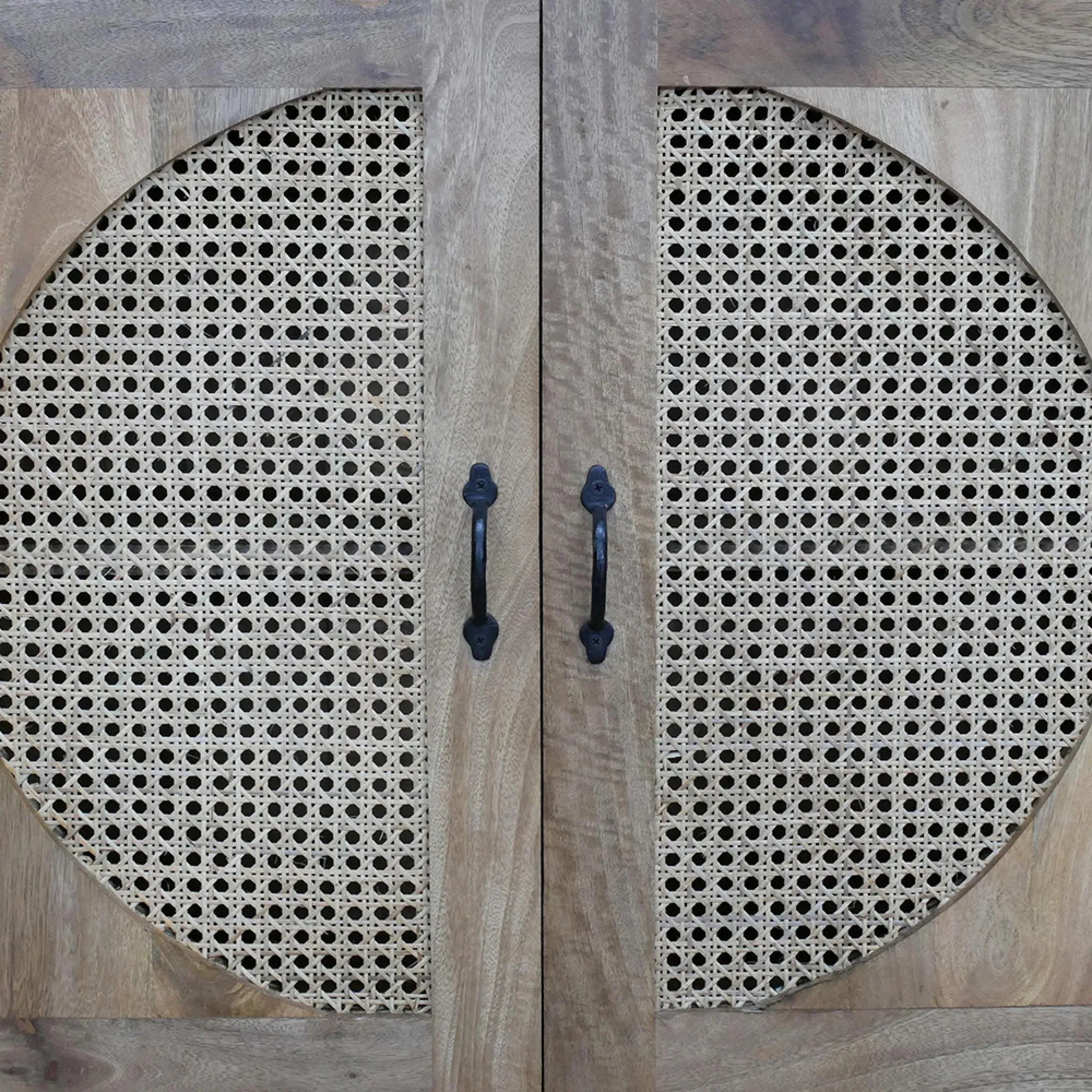 2 Door Storage Cabinet - Acacia Wood, Rattan