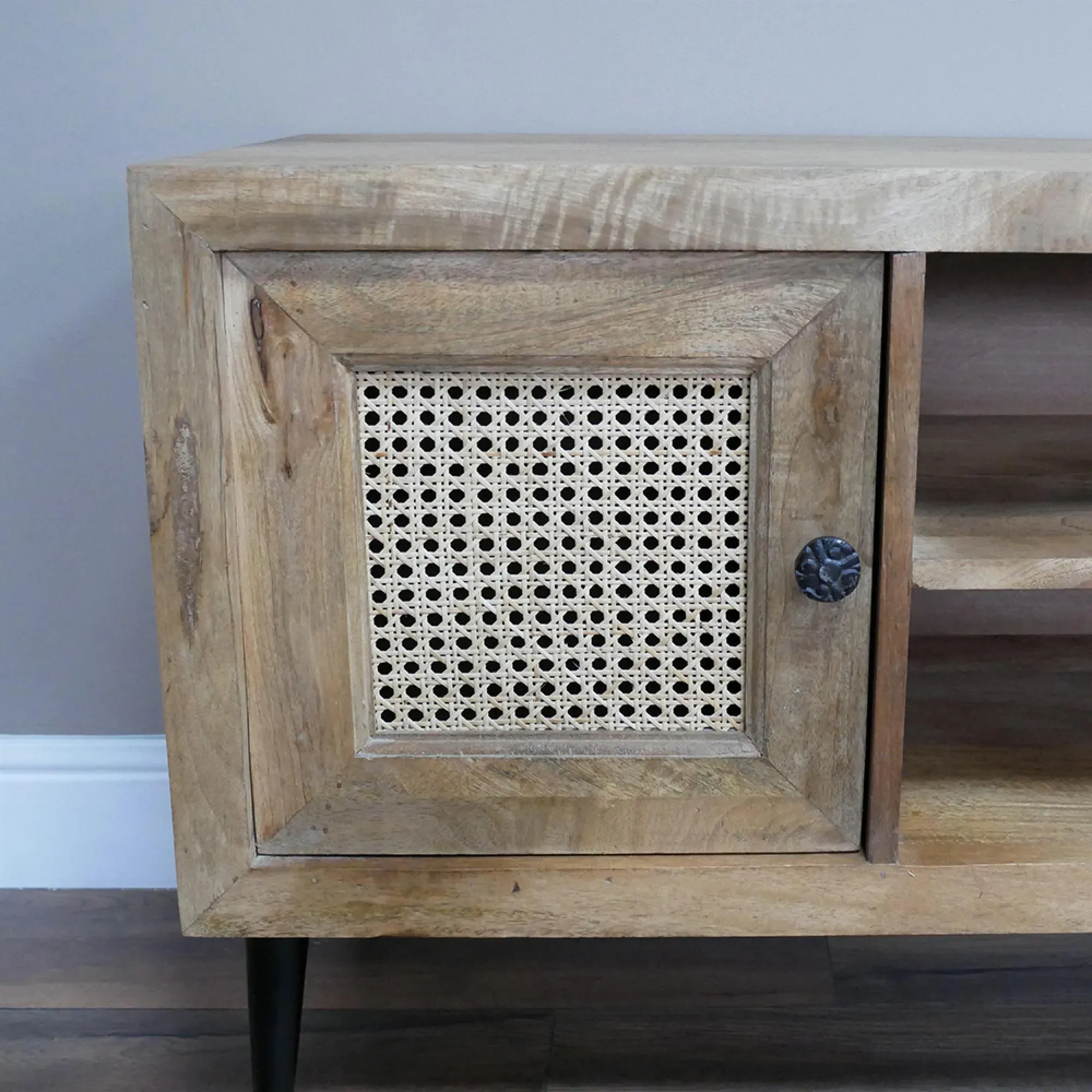 2 Door TV Unit - Acacia Wood, Rattan