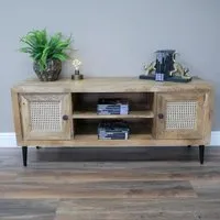 2 Door TV Unit - Acacia Wood, Rattan