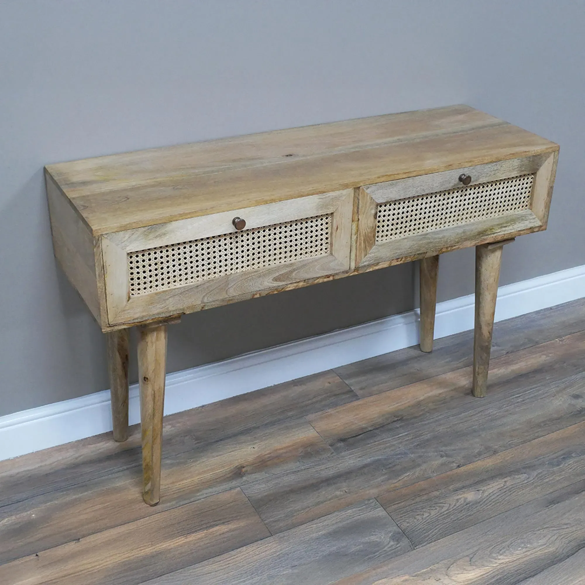 2 Drawer Desk - Acacia Wood, Rattan