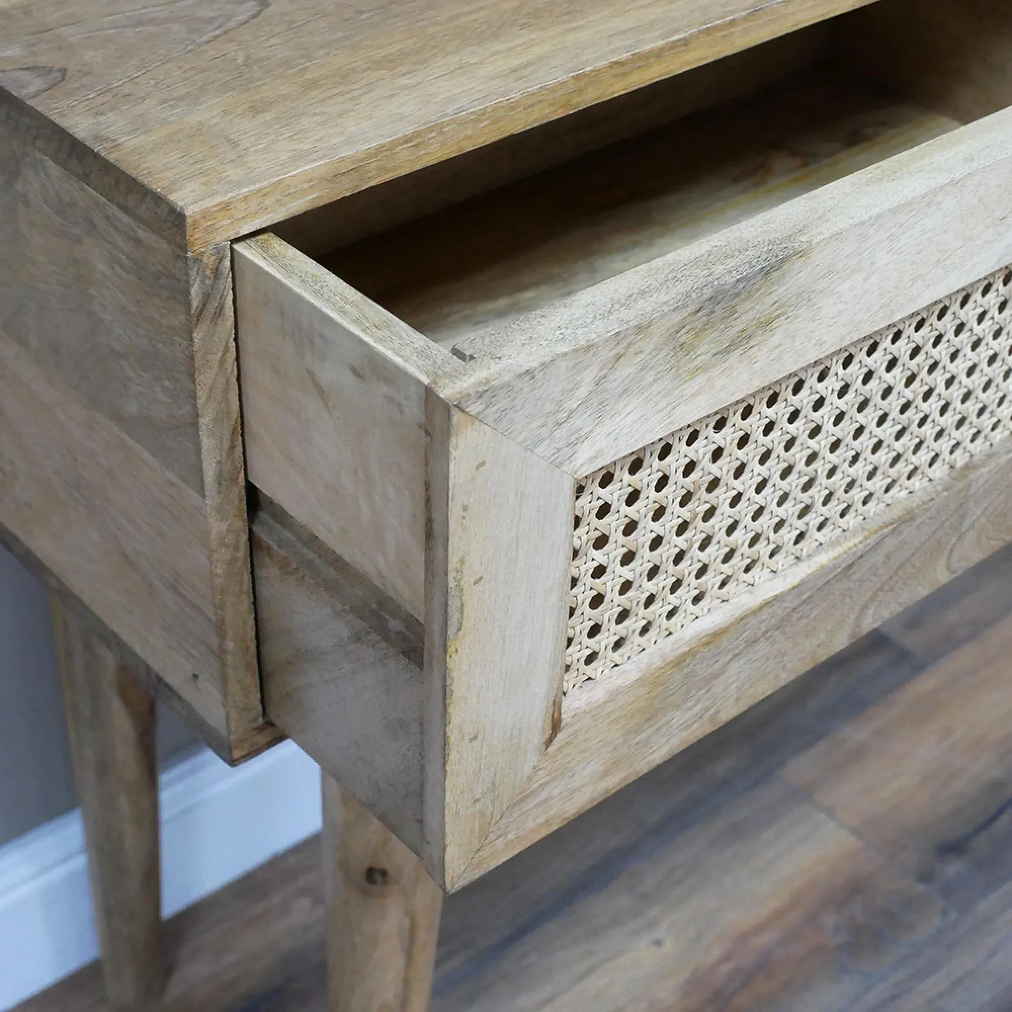 2 Drawer Desk - Acacia Wood, Rattan