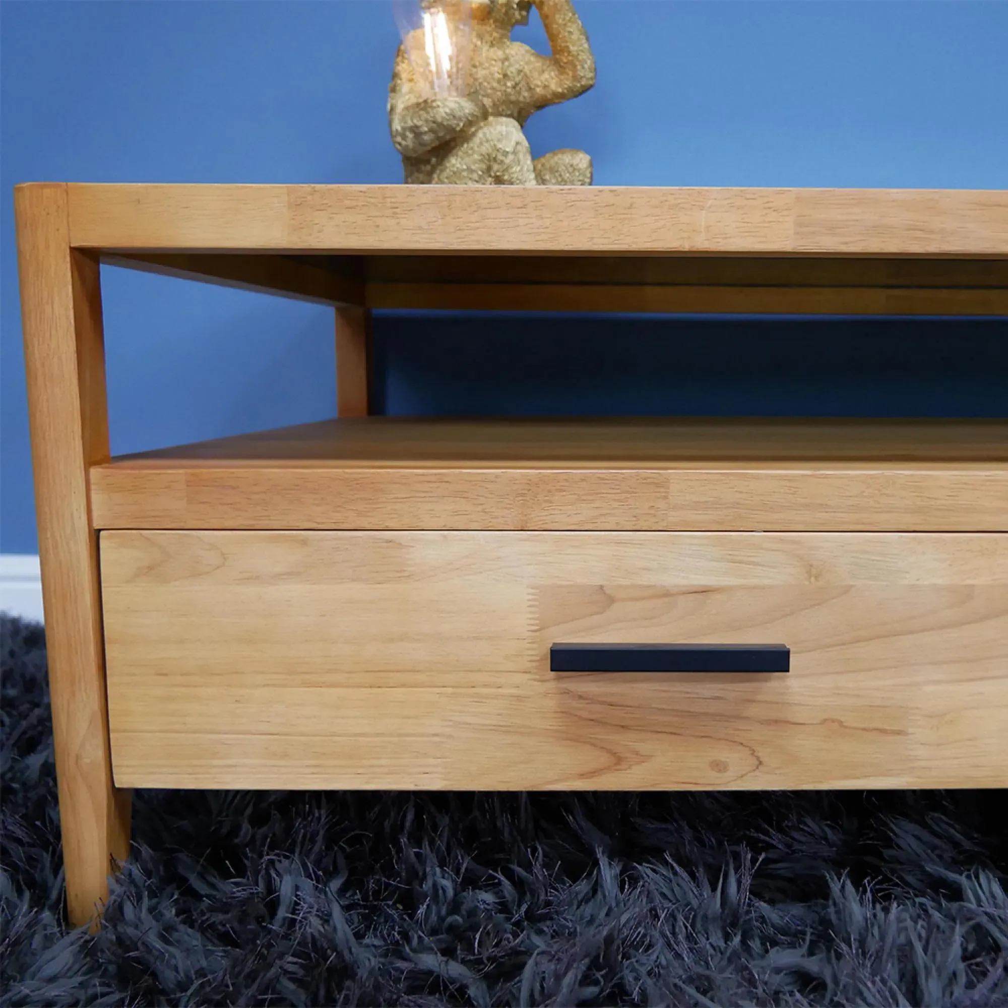 2 Drawer TV Unit - Wood, Black Glass