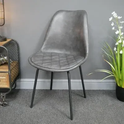 2-Pack Dining Chairs - Grey, Faux Leather