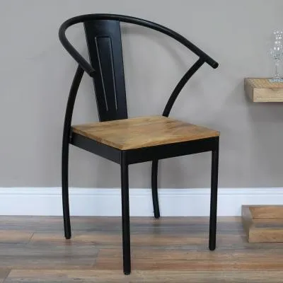 2-Pack Industrial Metal and Wood Dining Chairs - Black