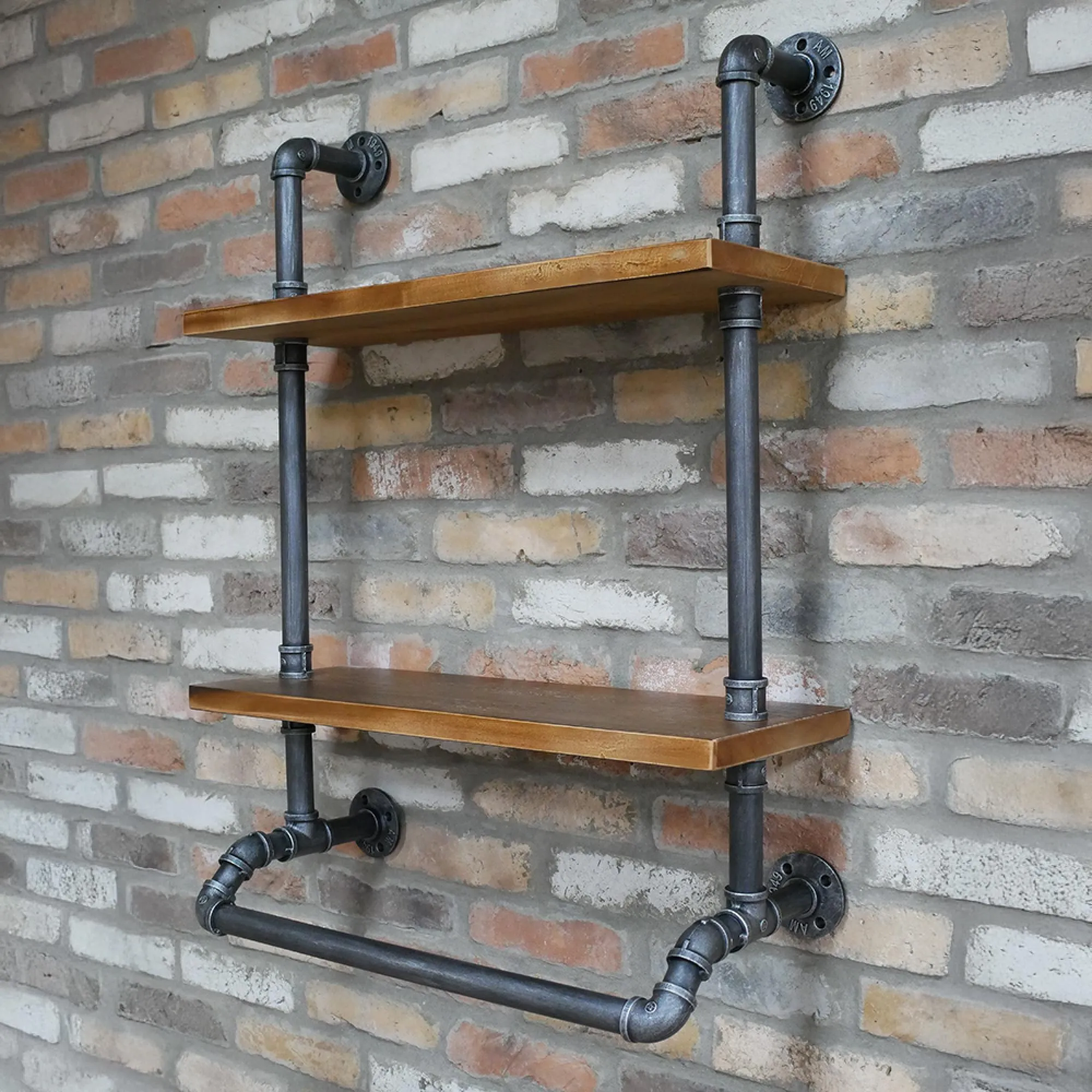 2-Tier Wall Shelves - Black Metal, Wood