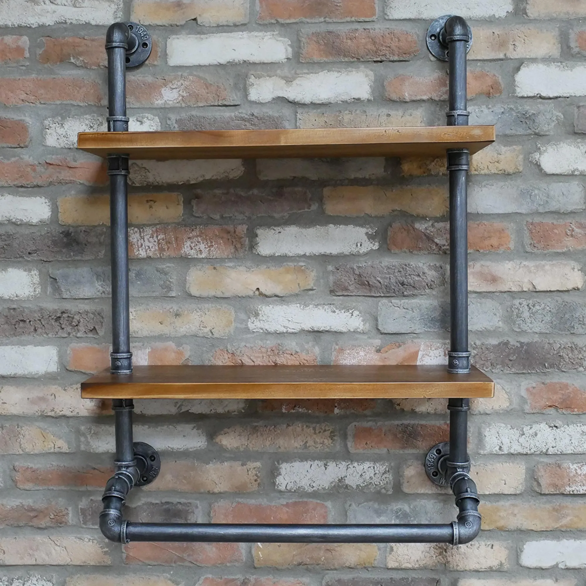 2-Tier Wall Shelves - Black Metal, Wood