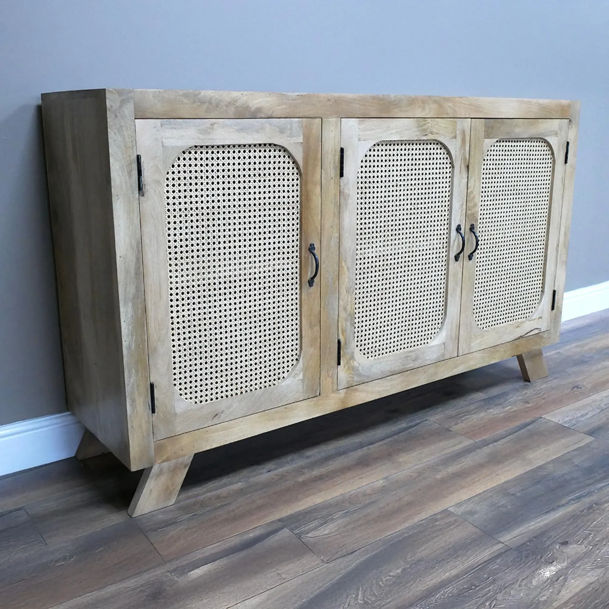 3 Door Medium Sideboard - Mango Wood, Rattan