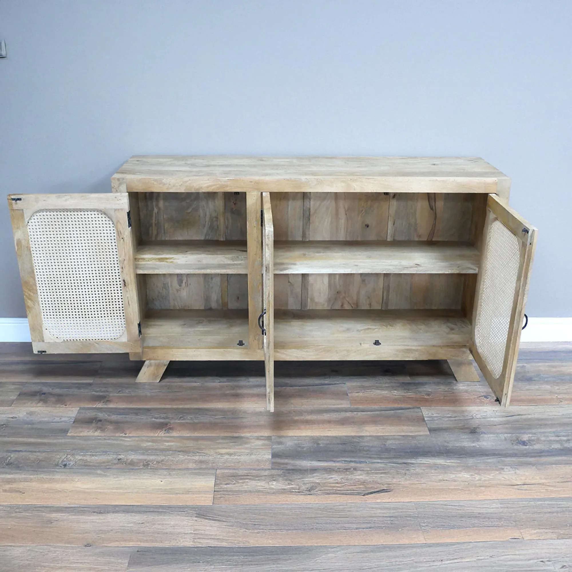 3 Door Medium Sideboard - Mango Wood, Rattan