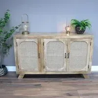 3 Door Medium Sideboard - Mango Wood, Rattan